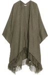 BRUNELLO CUCINELLI WOMAN FRINGE-TRIMMED METALLIC KNITTED PONCHO ARMY GREEN,GB 1016843419782850