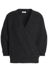 BRUNELLO CUCINELLI WOMAN WRAP-EFFECT RIBBED CASHMERE SWEATER CHARCOAL,US 1016843419905050