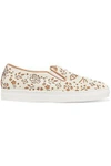 CHARLOTTE OLYMPIA CHARLOTTE OLYMPIA WOMAN COOL CATS LASER-CUT LEATHER SLIP-ON SNEAKERS ECRU,3074457345619096626