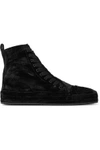 ANN DEMEULEMEESTER ANN DEMEULEMEESTER WOMAN VELVET HIGH-TOP SNEAKERS BLACK,3074457345619332217