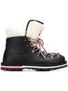 MONCLER MONCLER SHEARLING CUFFS LACE-UP BOOTS - BLACK