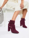 TED BAKER TED BAKER BURGUNDY SUEDE HEELED ANKLE BOOTS WITH BOW-RED,QATENA