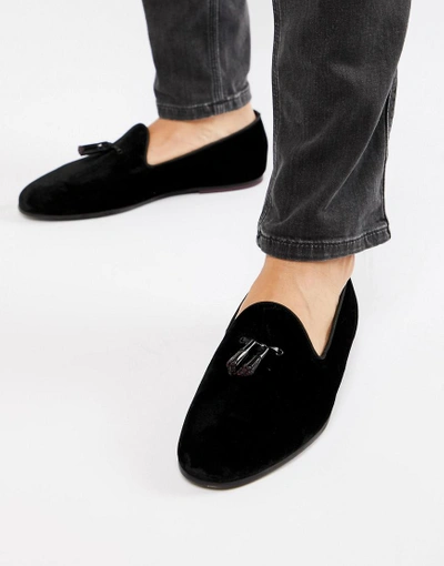 Ted Baker Lility Tassel Loafers In Black Velvet - Black