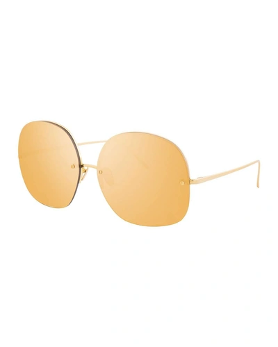 Linda Farrow Rimless Oversized Square Sunglasses, Gold