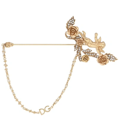 Dolce & Gabbana 水晶和黄铜胸针 In Gold