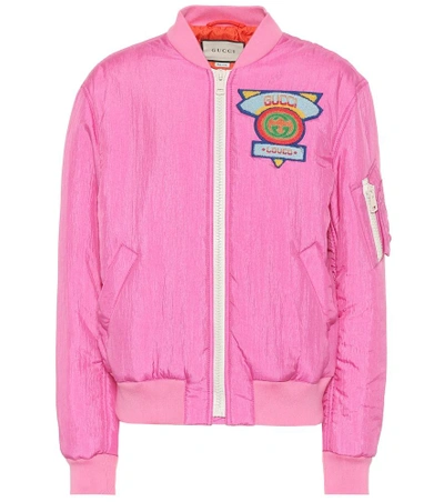 Gucci Appliquéd Satin-shell Bomber Jacket In Pink