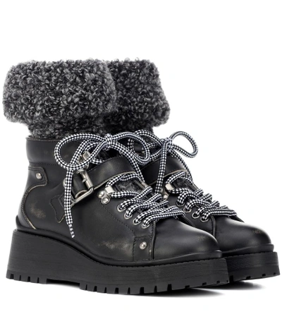 Miu Miu 55mm Bouclé Sock Leather Ankle Boots In Black,grey