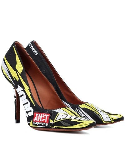 Vetements Race Printed Embroidered Canvas Pumps In Yellow/orange