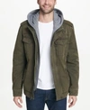 Levi's Washed Cotton Faux Shearling Lined Hooded Military Jacket In Olive