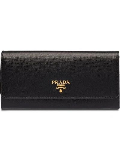 Prada Women's Leather Continental Wallet In Black