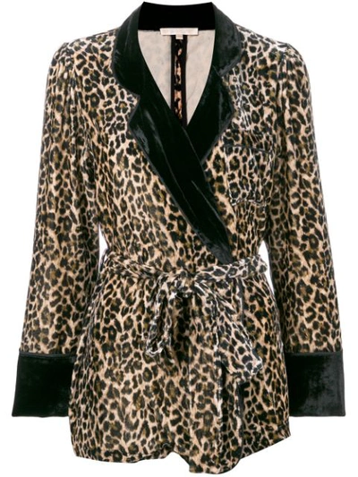 Gold Hawk Leopard Print Velvet Blazer In Brown
