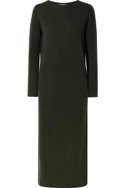 Allude Wool And Cashmere-blend Midi Dress In Army Green