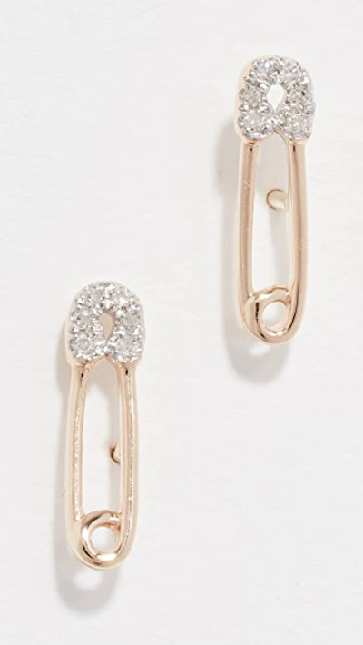 Adina Reyter 14k Diamond Safety Pin Post Earrings In Yellow Gold