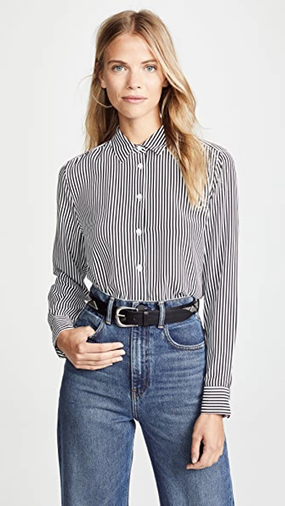 Equipment Essential Silk Shirt In Bright White True Black