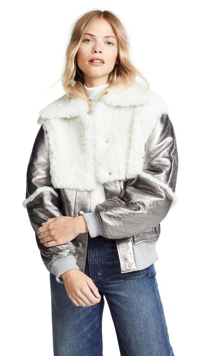 See By Chloé Shearling Patch Bomber Jacket - 金属色 In Metallic