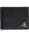 Prada Logo Plaque Wallet In Black