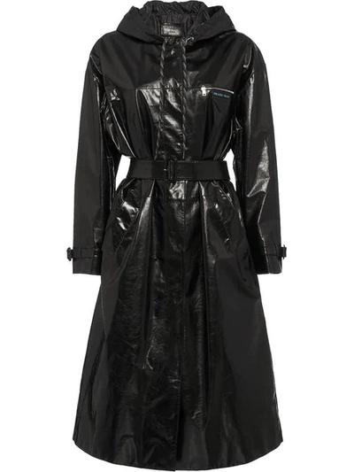 Prada Hooded Leather Trench Coat - 黑色 In F0002 Black