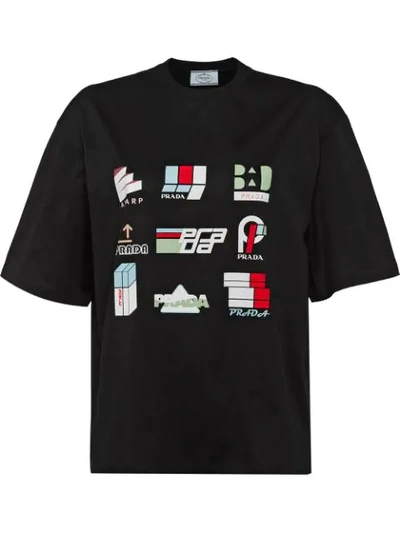 Prada Stickers Print T-shirt - 黑色 In Nero