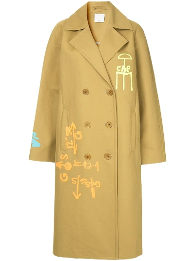 Tibi Screen Printed Trench Coat In Brown