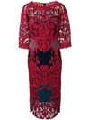 MARCHESA NOTTE MARCHESA NOTTE LACE PANEL FITTED DRESS - RED