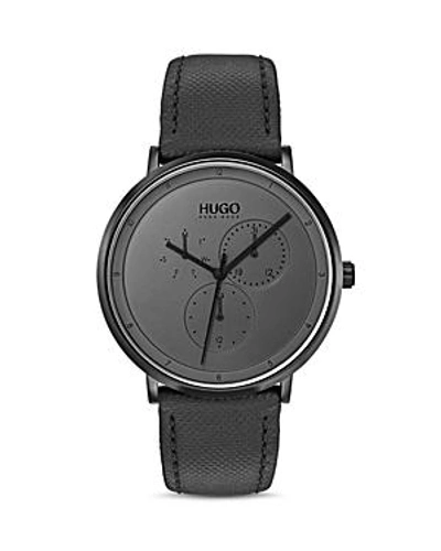 Hugo Men's #guide Ultra Slim Black Leather Strap Watch 40mm In Grey