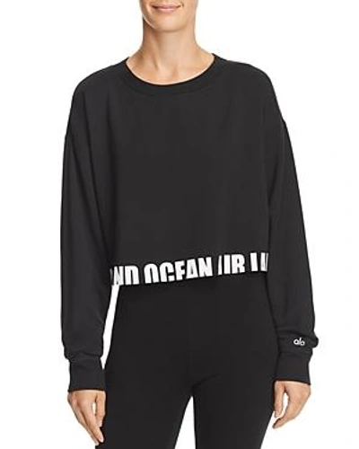 Alo Yoga Air Land Ocean Crewneck Pullover Sweatshirt In Black
