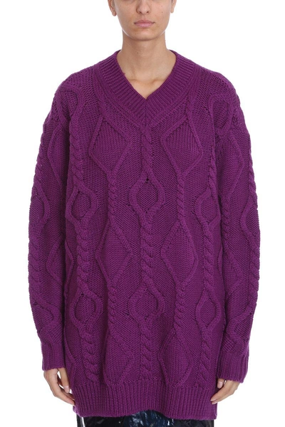 Isabel Marant Long "bev" Irish Knit Wool Jumper In Purple