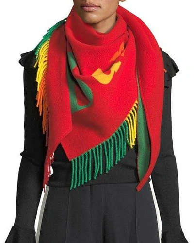 Burberry Wool And Cashmere Scarf In Red/multi