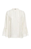 BOTTEGA VENETA STRIPED CHIFFON BLOUSE WITH LACE CUFF DETAILS,542907VEW92