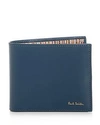 Paul Smith Multistripe-lined Leather Bi-fold Wallet In Blue