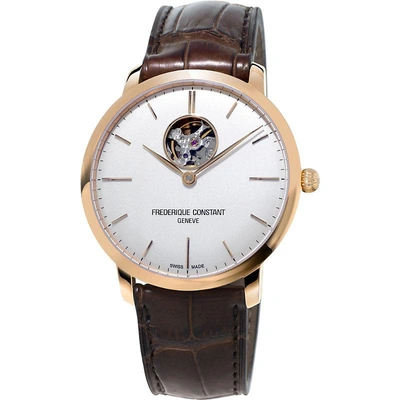 Frederique Constant Fc-312v4s4 Slimline Gold-plated Stainless Steel And Leather Watch In White/brown