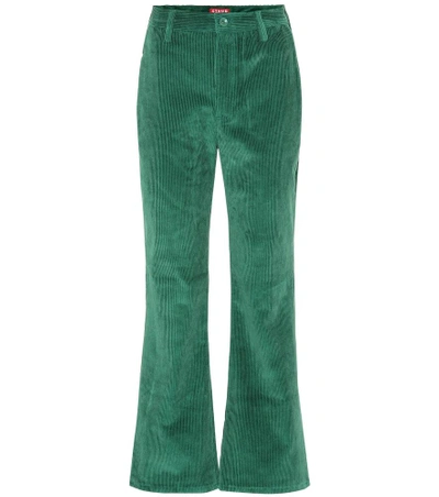 Staud Hall Cropped Kick-flare Corduroy Trousers In Verde
