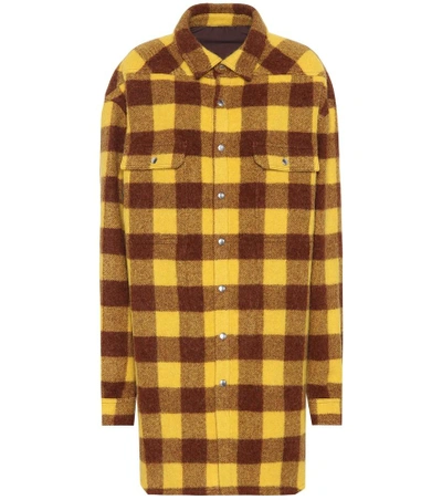 Rick Owens Checked Alpaca And Wool Coat In Yellow