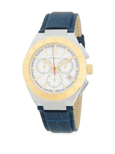Versace Two-tone Leather-strap Stainless Steel Analog Watch In Gold