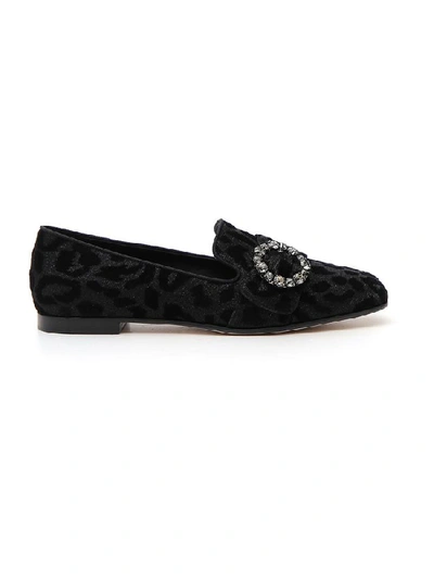 Dolce & Gabbana Leopard-print Crystal-buckle Loafers In Black Leopard