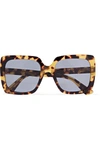 GUCCI Oversized crystal-embellished square-frame tortoiseshell acetate sunglasses