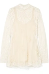 STELLA MCCARTNEY EMBELLISHED PANELED WOOL-BLEND LACE AND TULLE BLOUSE