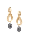 JOHN HARDY ADWOA ABOAH 18KT YELLOW GOLD AND HEMATITE TWISTED HOOP DROP EARRINGS