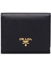 Prada Small Saffiano Leather Snap Wallet In F0002 Black