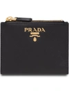 Prada Compact Bi-fold Saffiano Leather Wallet In Black