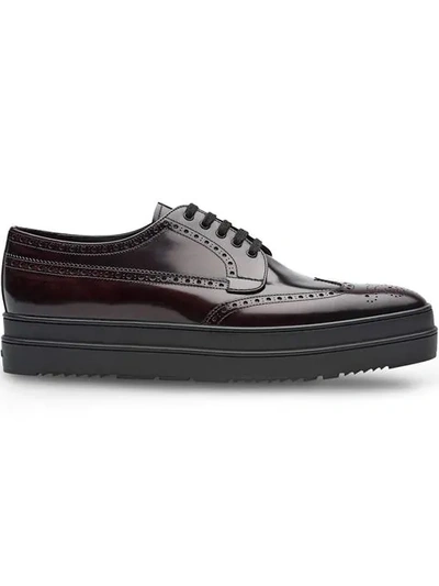 Prada Stacked-sole Leather Brogues In F0397 Cordovan