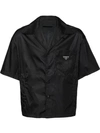 Prada Short Sleeve Collared Jacket Front Pocket In Black