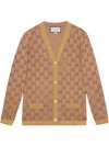 Gucci V-neck Logo-jacquard Fine-wool Cardigan In Beige