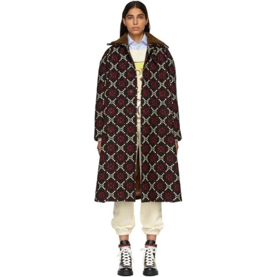 Gucci Faux Shearling-trimmed Wool-jacquard Coat In Black