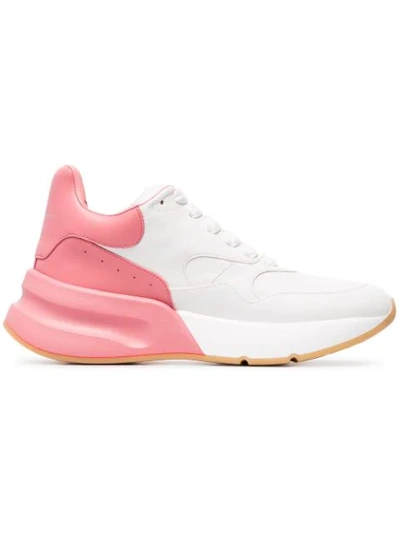 Alexander Mcqueen 对比设计真皮运动鞋 - 白色 In Optic White/flamingo Pink