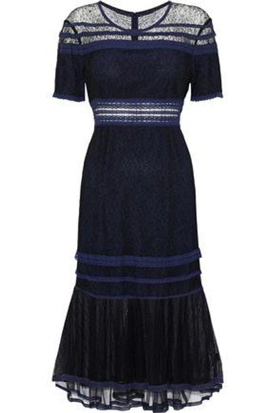 Jonathan Simkhai Crochet-trimmed Corded Lace And Tulle Dress In Midnight Blue
