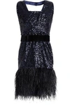 MILLY WOMAN FEATHER-TRIMMED SEQUINED TULLE HALTERNECK DRESS NAVY,AU 4146401444453481