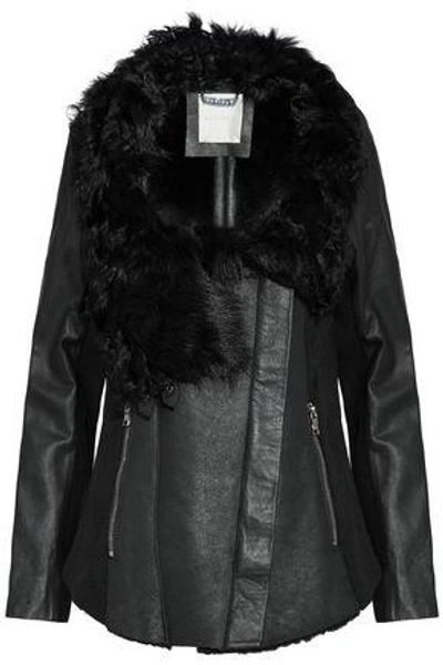 Ashley B Wool-paneled Shearling And Leather Biker Jacket In Black
