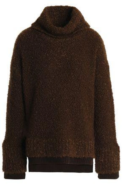 Agnona Woman Rib-trimmed Wool-blend Bouclé Jumper Dark Brown