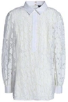 RACHEL ZOE WOMAN NICOLA POPLIN-TRIMMED GUIPURE LACE BLOUSE OFF-WHITE,GB 4146401444646840